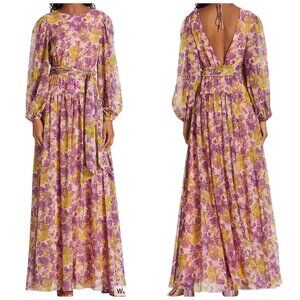 LDT Floral Goddess Open Back Maxi Gown Pink Purple Size 0